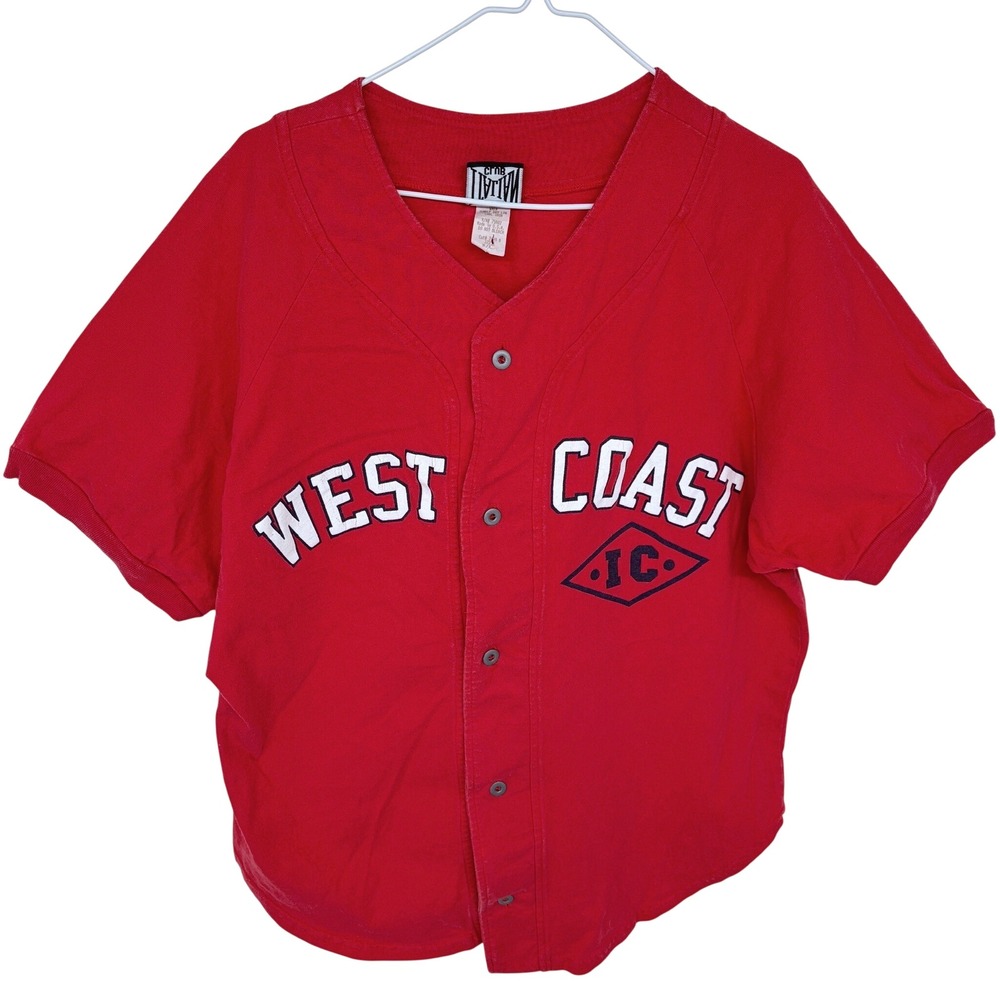 Vintage 90s Italian Club West Coast I.C. Button Up‎ Jersey Shirt M/L Red Mens